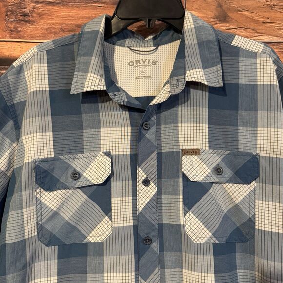 Orvis Classic Shirt XL Men’s Blue Plaid Short Sleeve Button Up Hiking Outdoor - Picture 2 of 8
